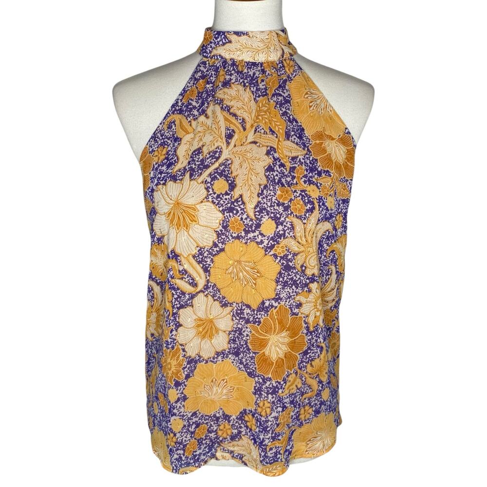 cupcakes & cashmere Floral Halter Top Large Gold Metallic Purple Size Large Boho - Picture 2 of 15